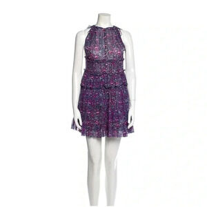 Ulla Johnson Mini Dress Purple Floral Silk A-line Size XXS Tiered Ruffle